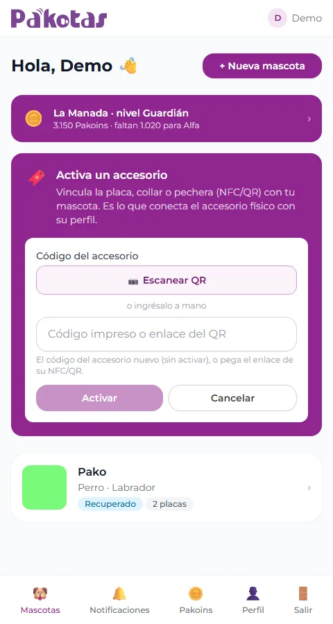 Activar un accesorio desde el inicio