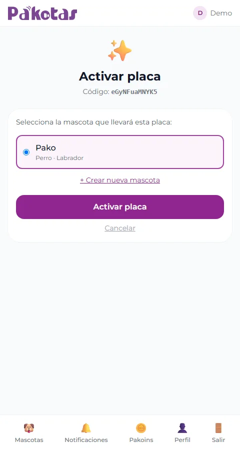 Seleccionar la mascota para el accesorio