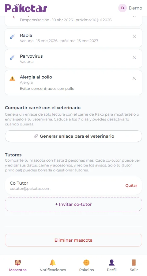 Carné de salud de la mascota