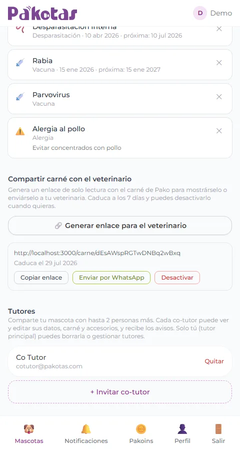 Compartir el carné con el veterinario