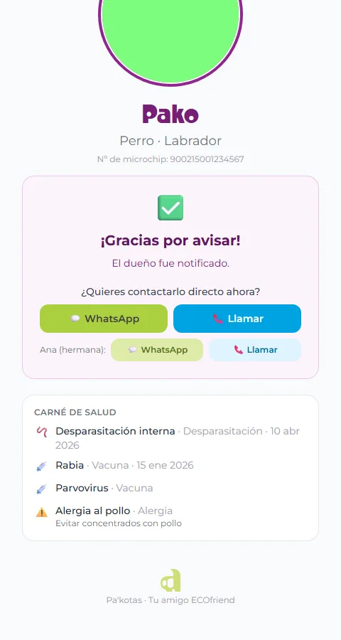 Formulario para avisar al dueño