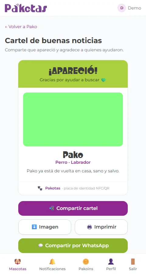 Cartel ¡Apareció!