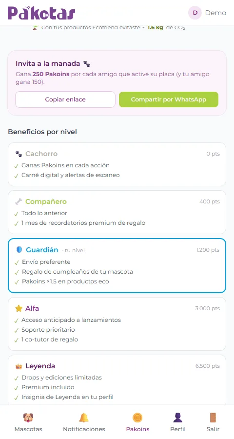 Invitar a un amigo y ganar Pakoins