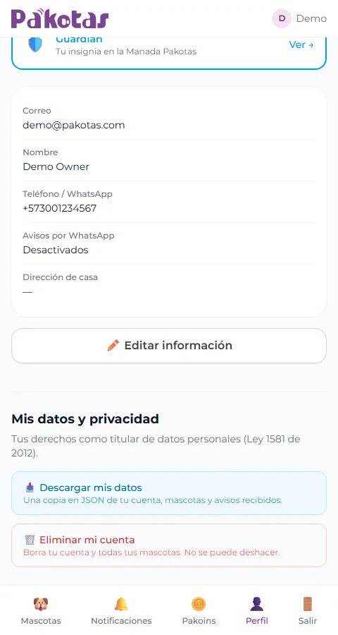 Exportar o borrar tus datos (Habeas Data)